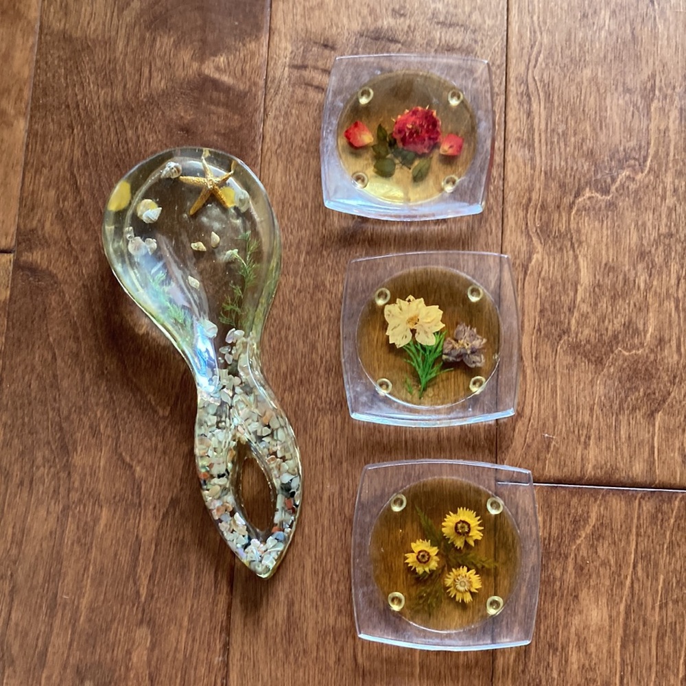 Vintage 3 Piece Coaster and Spoon Rest